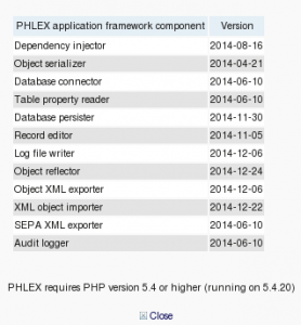PHLEX versions called in web